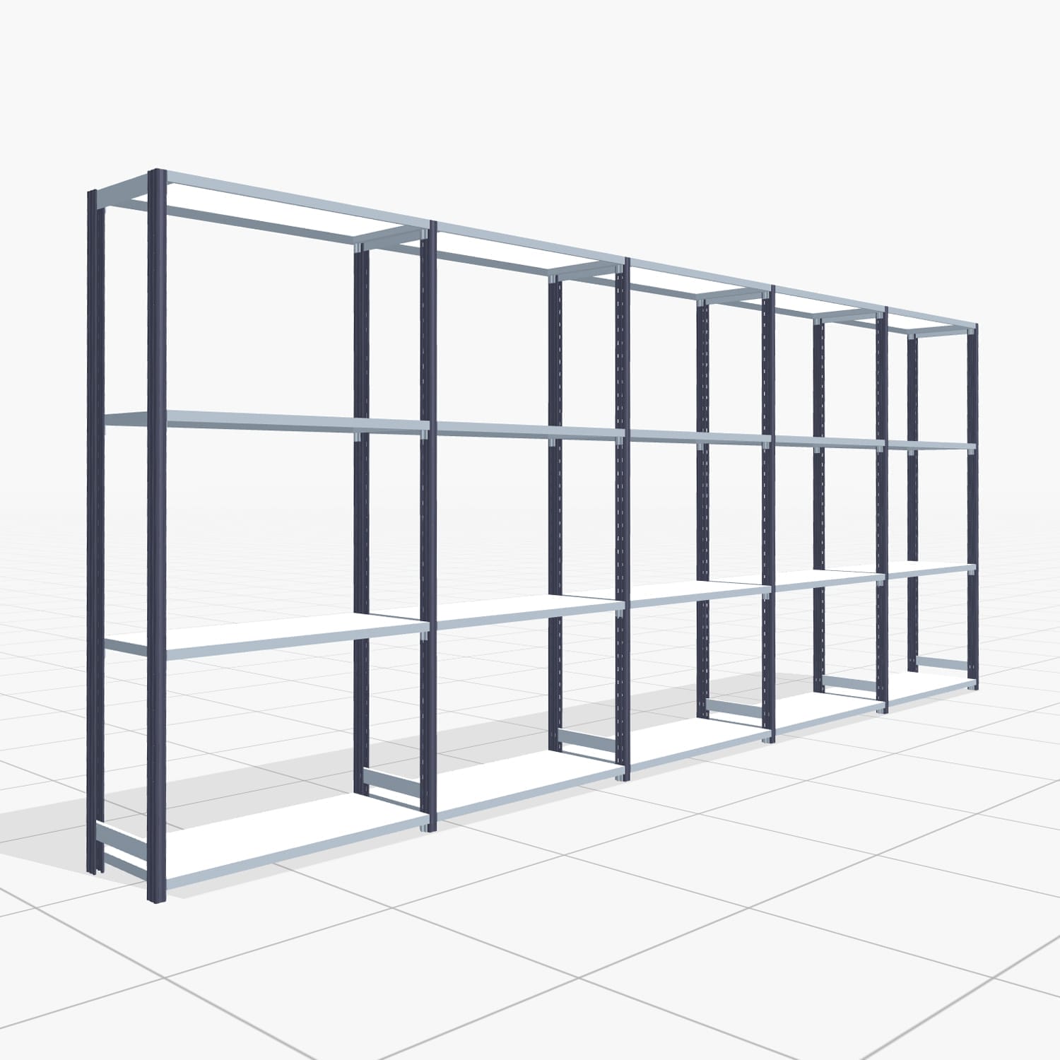 Rayonnages métalliques FBX 4000, H : 2.000 mm, L : 5.017 mm mm, P : 400 mm, niveaux : 4