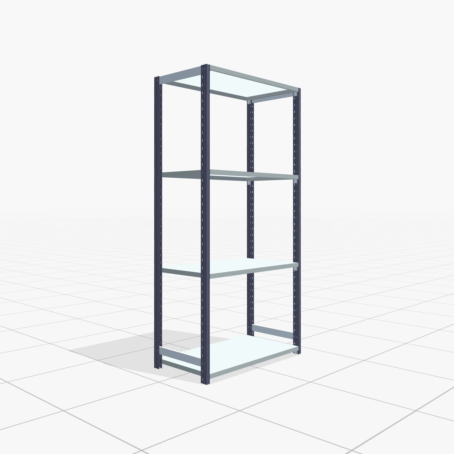 Rayonnages métalliques FBX 4000, H : 2.000 mm, L : 1.029 mm mm, P : 500 mm, niveaux : 4