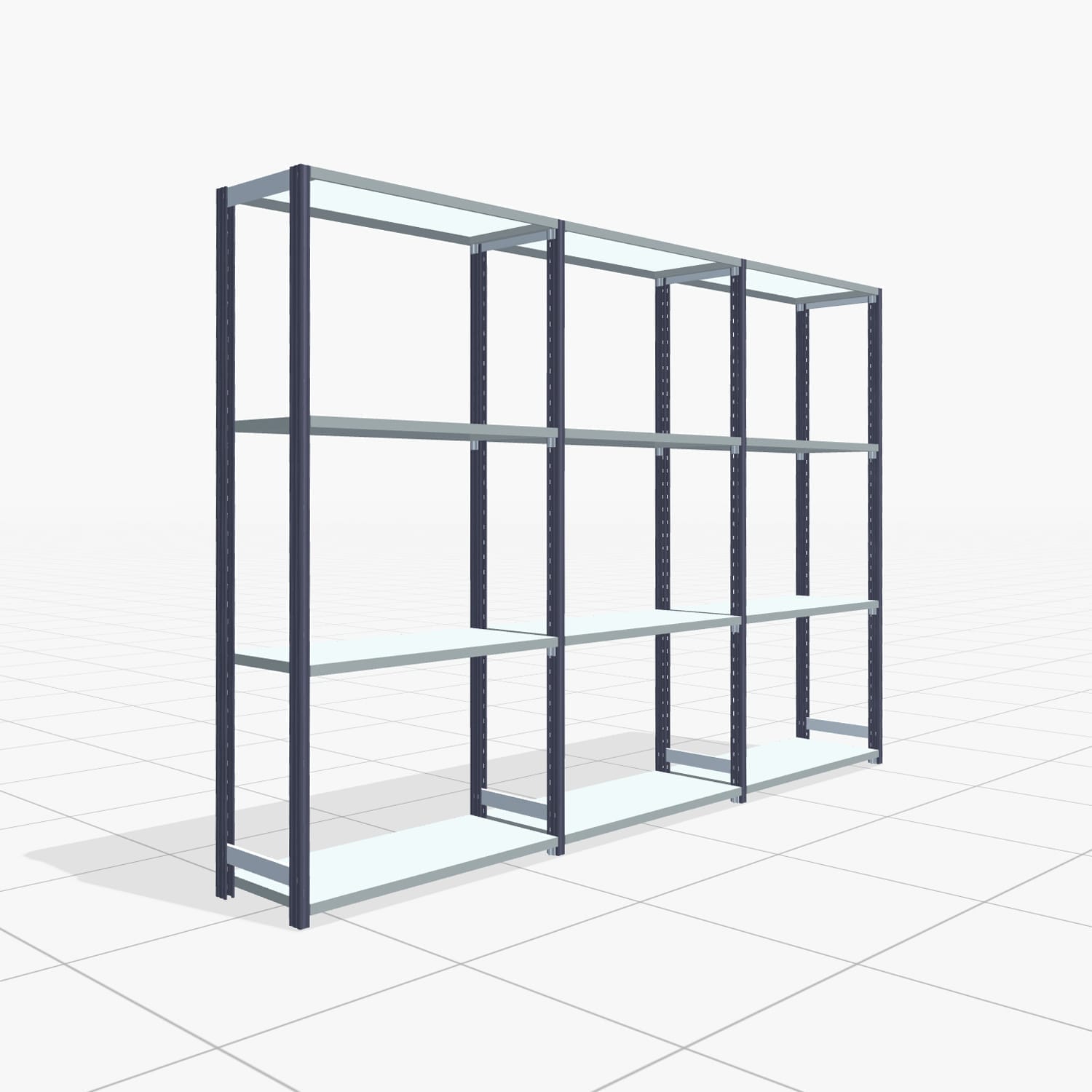 Rayonnages métalliques FBX 4000, H: 2.000 mm, B: 3.023 mm mm, T: 400 mm, niveaux : 4