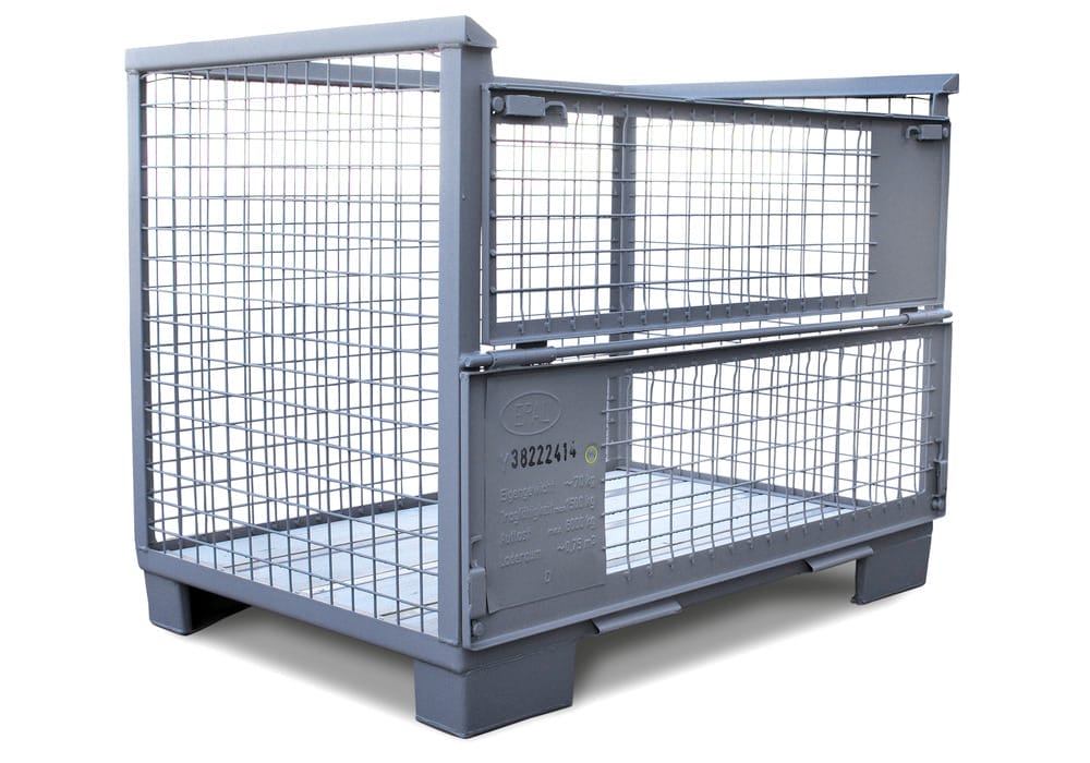 Caisse grillagée EURO selon UIC 435-3, avec 2 trappes, gris
