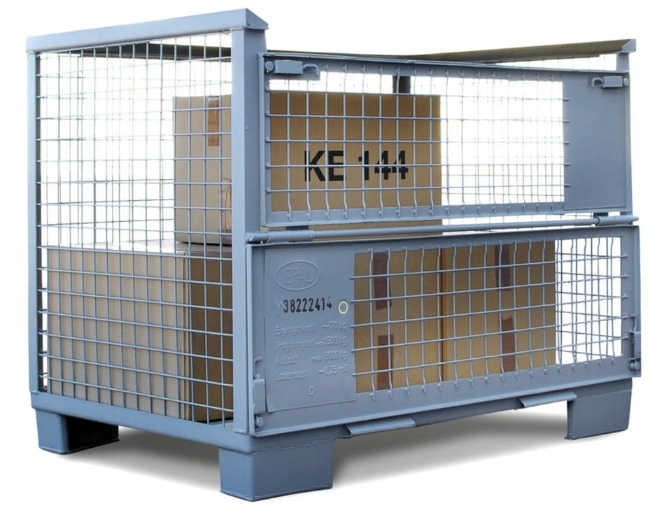 Caisse grillagée EURO selon UIC 435-3, avec 2 trappes, gris