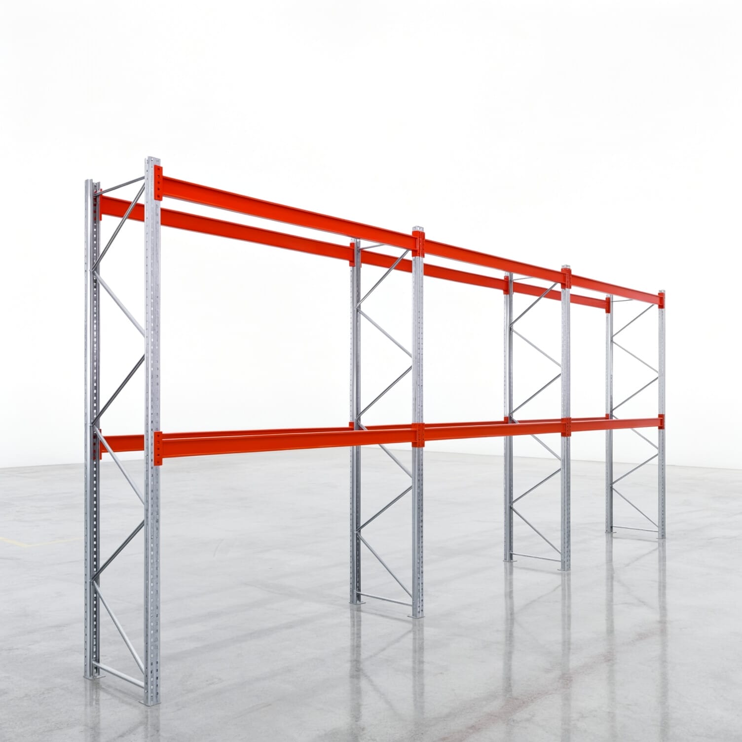 Rayonnages à palettes PRX 1000, palette Europe, H : 3.600 mm, L : 8.500 mm, poids de palette : 500 kg, emplacements palettes : 27