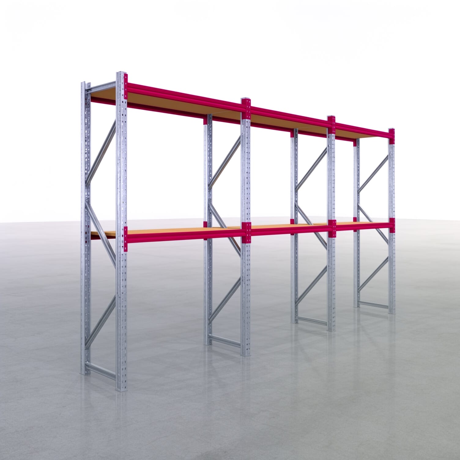 Magazijnstellingen WSX 5000, H: 2.400 mm, B: 4.748 mm mm, D: 600 mm, niveaus: 3, vakbreedte: 1.500 mm, legbord: spaanplaat