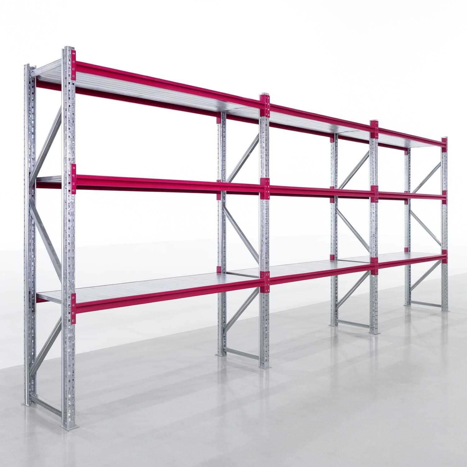 Magazijnstellingen WSX 5000, H: 2.400 mm, B: 6.233 mm mm, D: 600 mm, Niveaus: 4, Vakbreedte: 2.000 mm, Opleg: staallegbord