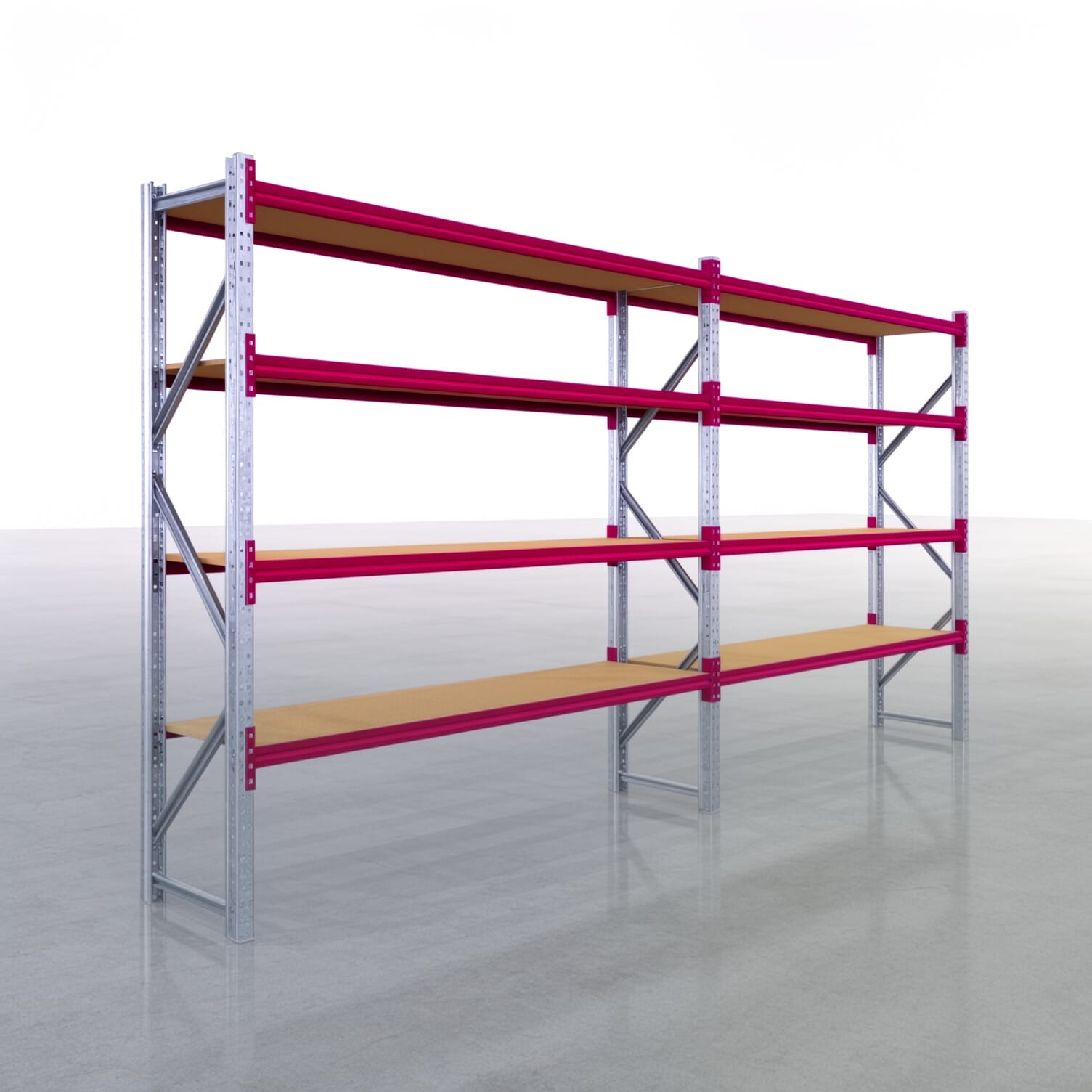 Magazijnstellingen WSX 5000, H: 2.400 mm, B: 5.167 mm mm, D: 600 mm, Niveaus: 5, Vakbreedte: 2.500 mm, Oplegging: spaanplaat