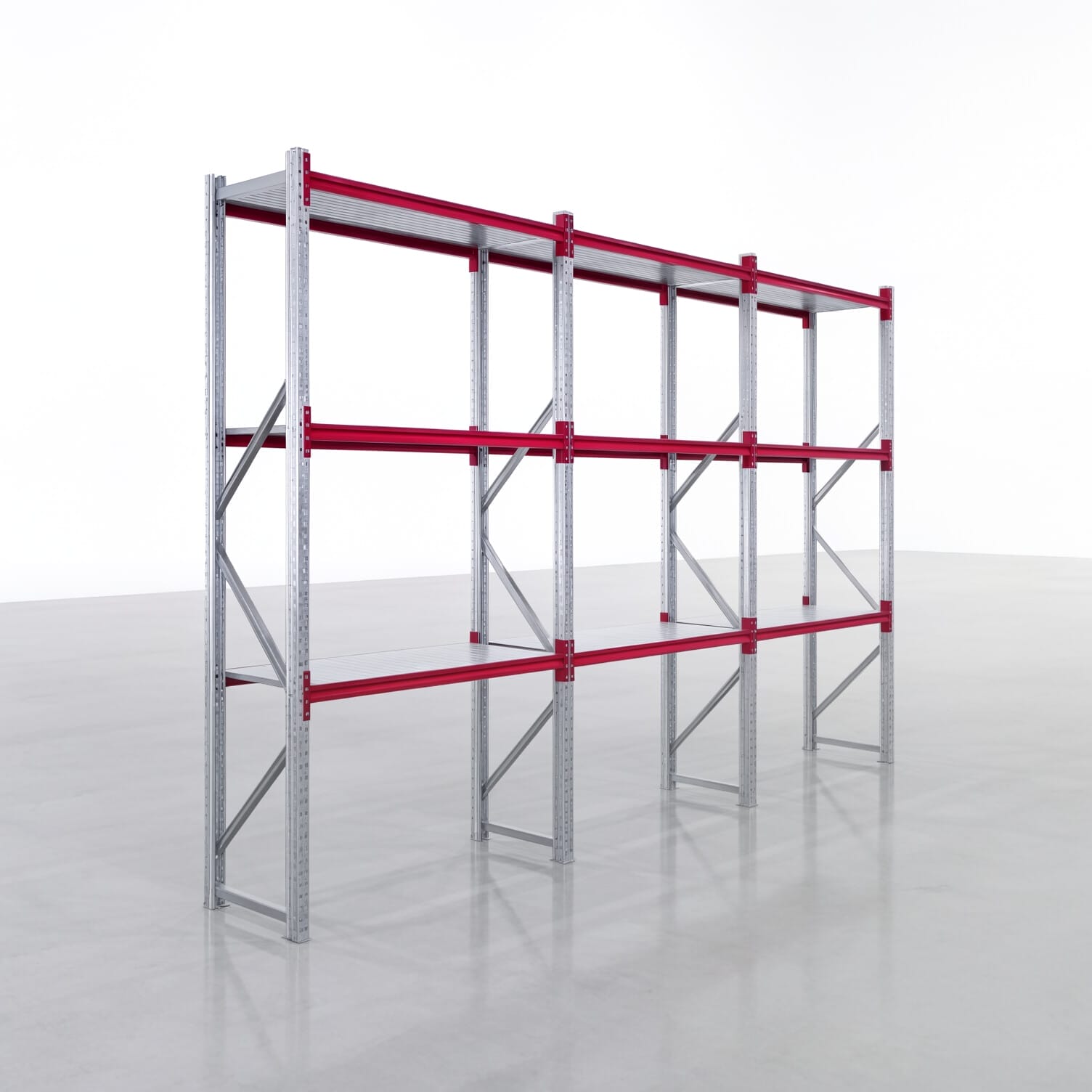 Rayonnages de stockage WSX 5000, H: 3.000 mm, L : 4.748 mm mm, P: 600 mm, niveaux : 4, largeur de travée : 1.500 mm, support : acier