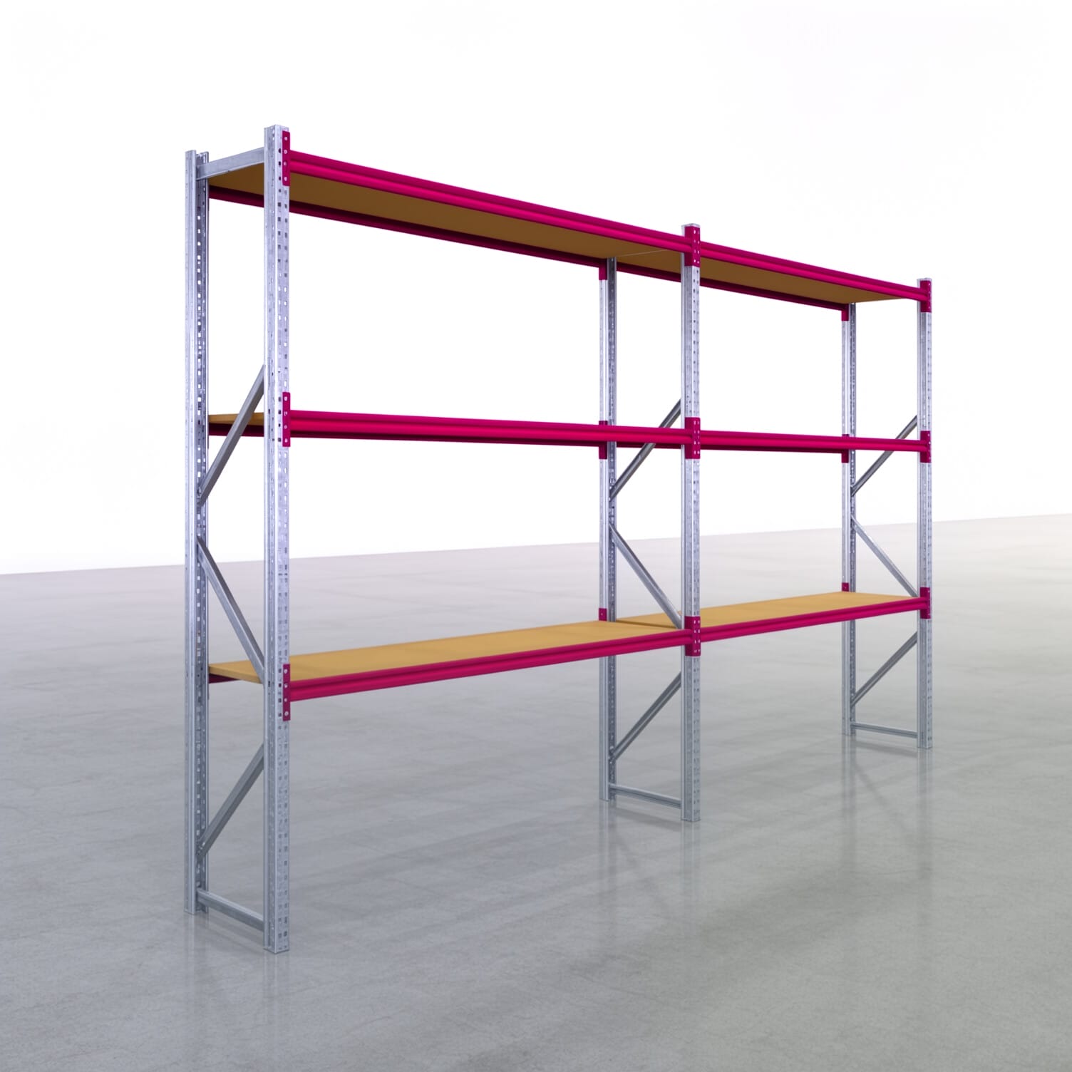 Rayonnages de stockage WSX 5000, H: 3.000 mm, L : 5.167 mm mm, P: 600 mm, Niveaux : 4, Largeur de tablette : 2.500 mm, Support : panneau de particules