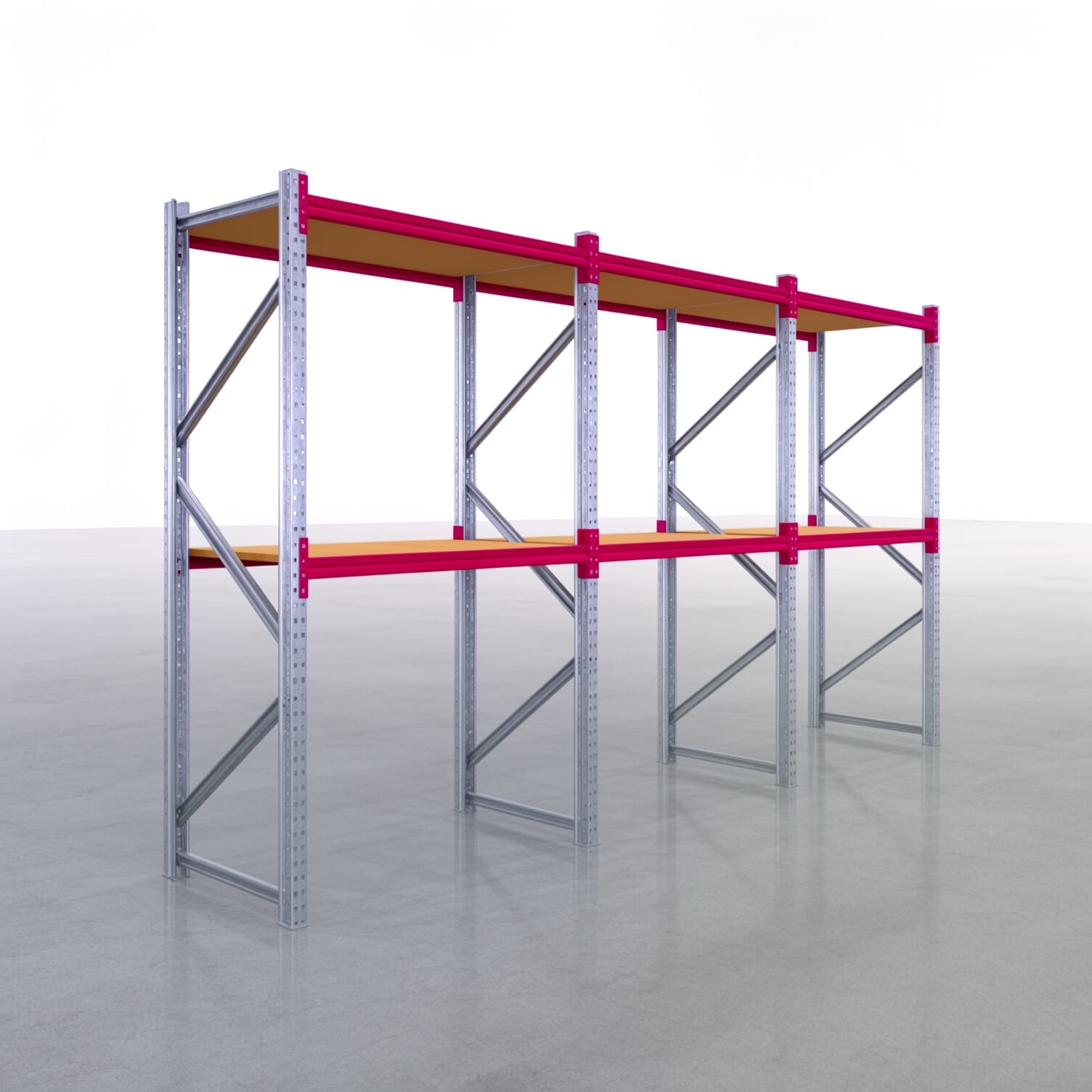 Magazijnstellingen WSX 5000, H: 2.400 mm, B: 4.748 mm mm, D: 800 mm, niveaus: 3, vakbreedte: 1.500 mm, oplegging: spaanplaat