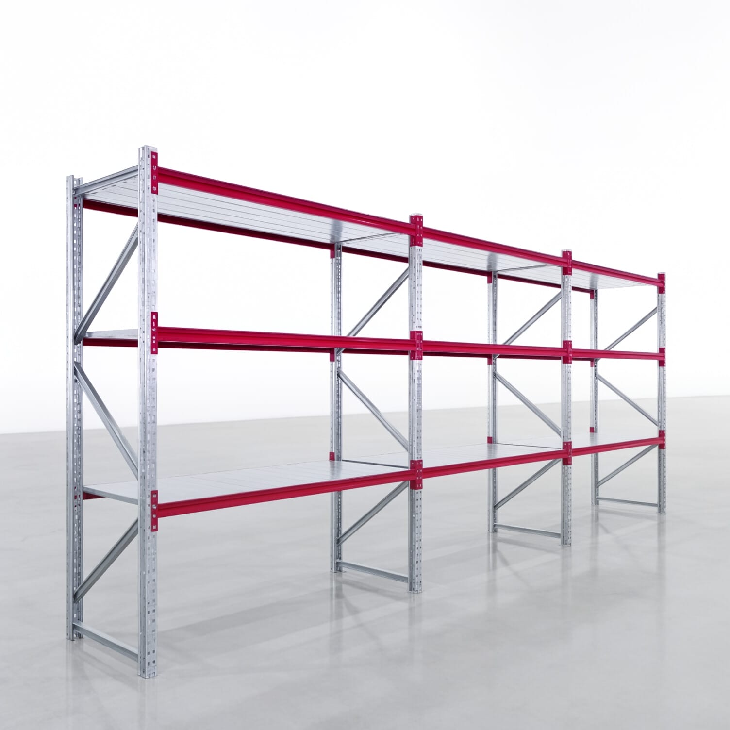 Magazijnstellingen WSX 5000, H: 2.400 mm, B: 6.233 mm mm, D: 800 mm, niveaus: 4, vakbreedte: 2.000 mm, oplegging: staalbodem