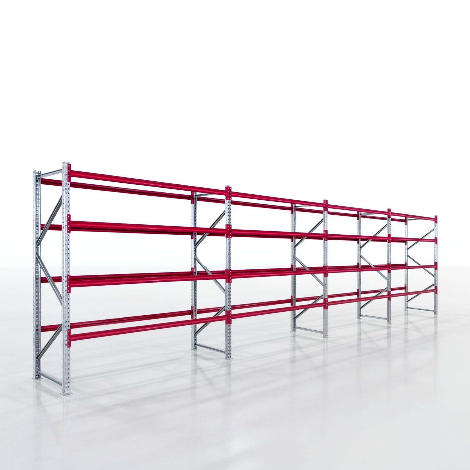 Magazijnstellingen WSX 5000, H: 2.400 mm, B: 10.269 mm mm, D: 800 mm, Niveaus: 5, Vakbreedte: 2.500 mm, Oplegging: zonder