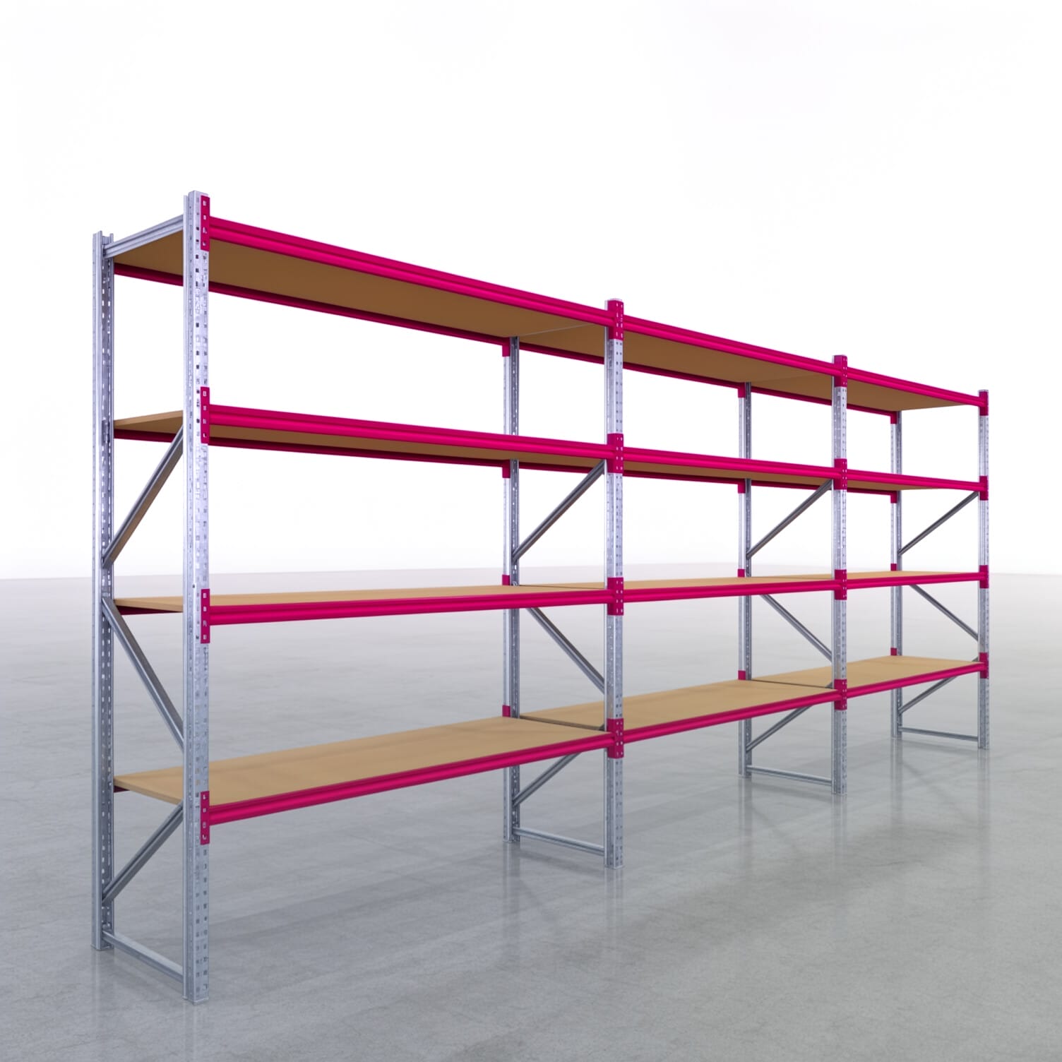 Rayonnages de stockage WSX 5000, H : 3.000 mm, L : 7.718 mm mm, P : 800 mm, Niveaux : 5, Largeur de tablette : 2.500 mm, Support : panneau d’aggloméré